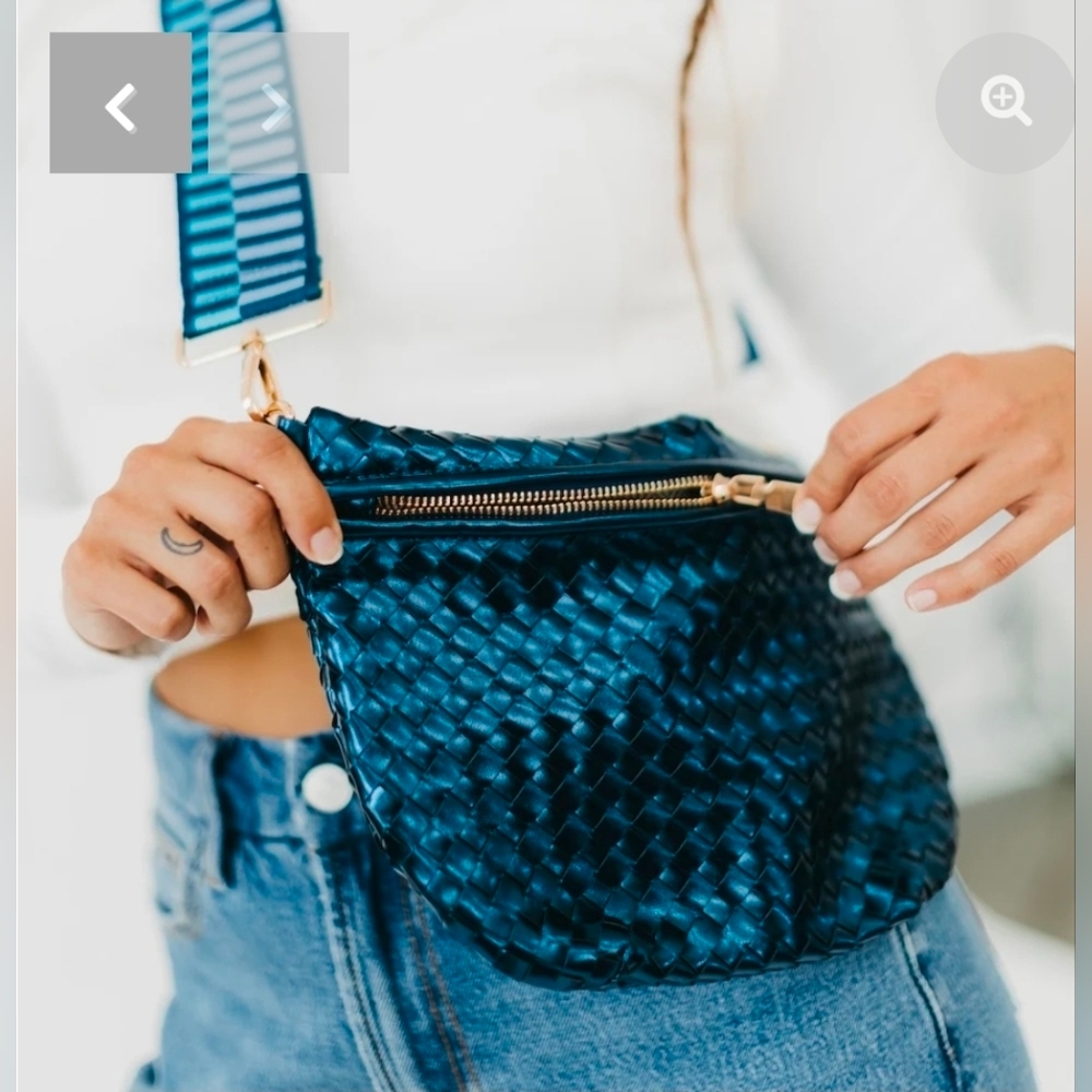 TL PS Woven Crossbody Bag, Metalic Blue